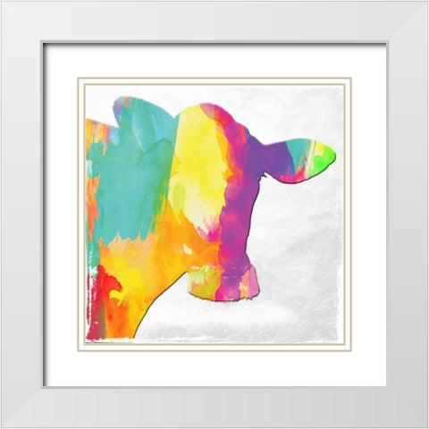 Colorful Moo White Modern Wood Framed Art Print with Double Matting by Lewis, Sheldon