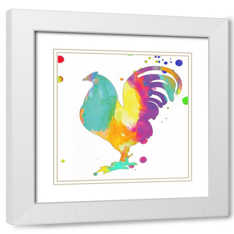 Color Rush Rooster White Modern Wood Framed Art Print with Double Matting by Lewis, Sheldon