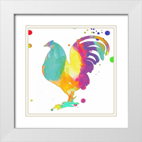 Color Rush Rooster White Modern Wood Framed Art Print with Double Matting by Lewis, Sheldon