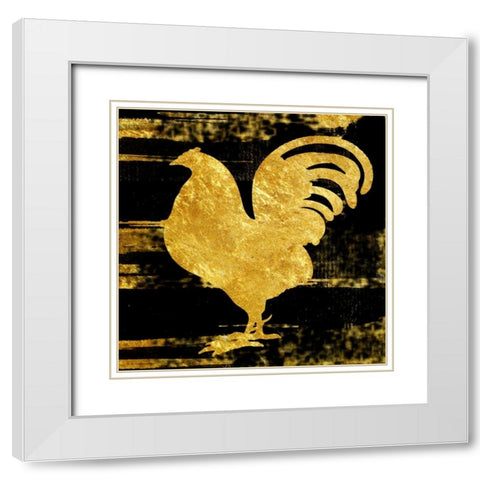 Gold Rush Rooster White Modern Wood Framed Art Print with Double Matting by Lewis, Sheldon
