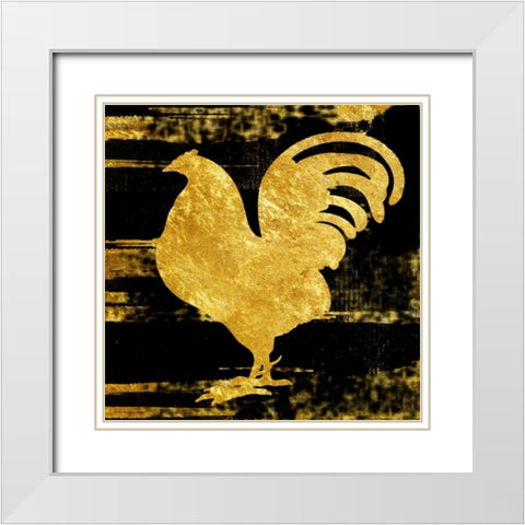 Gold Rush Rooster White Modern Wood Framed Art Print with Double Matting by Lewis, Sheldon