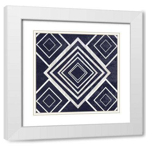 Indigo Geometrical Gem 1 White Modern Wood Framed Art Print with Double Matting by Lewis, Sheldon