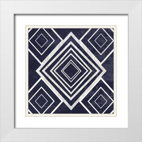 Indigo Geometrical Gem 1 White Modern Wood Framed Art Print with Double Matting by Lewis, Sheldon