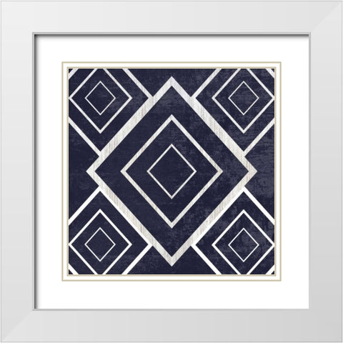 Indigo Geometrical Gem 2 White Modern Wood Framed Art Print with Double Matting by Lewis, Sheldon