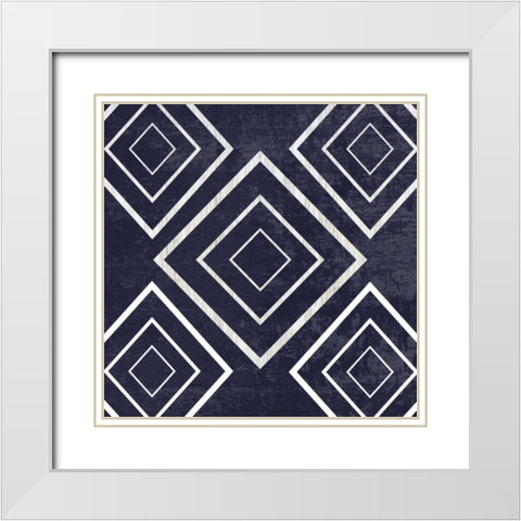 Indigo Geometrical Gem 3 White Modern Wood Framed Art Print with Double Matting by Lewis, Sheldon