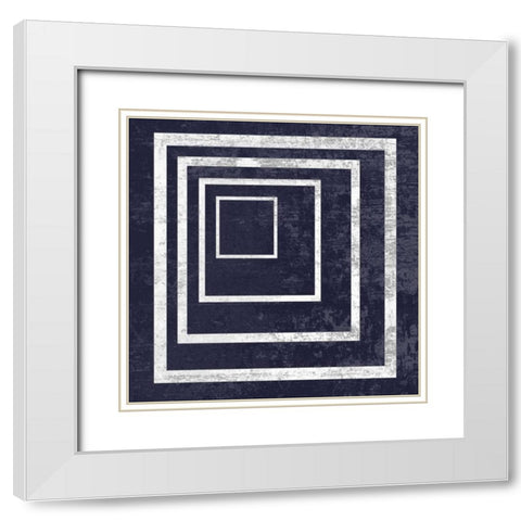 Indigo And White Dimension White Modern Wood Framed Art Print with Double Matting by Lewis, Sheldon
