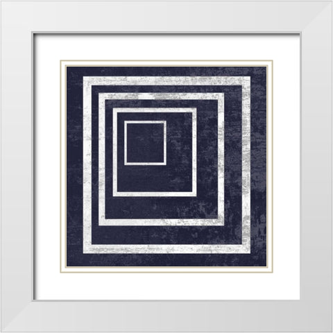 Indigo And White Dimension White Modern Wood Framed Art Print with Double Matting by Lewis, Sheldon