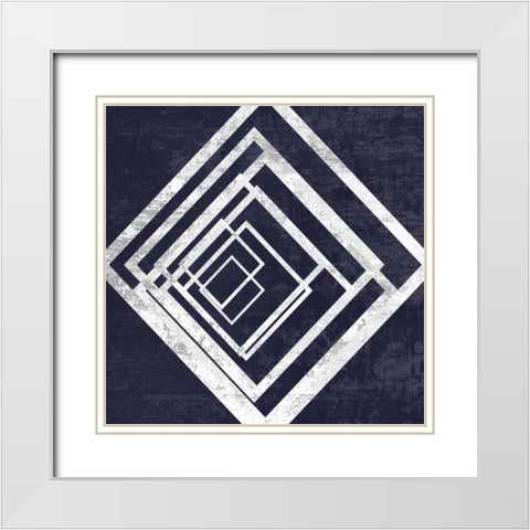 Indigo And White Escape White Modern Wood Framed Art Print with Double Matting by Lewis, Sheldon