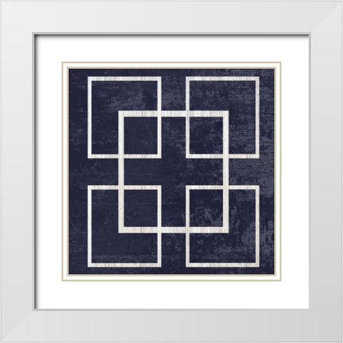 Indigo And White City Square White Modern Wood Framed Art Print with Double Matting by Lewis, Sheldon