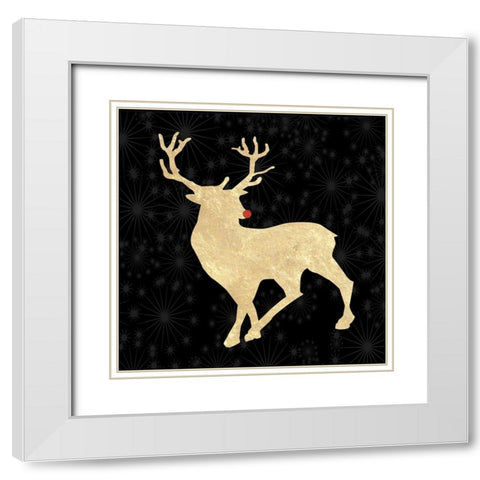 Run Run Rudolph Gold Tone White Modern Wood Framed Art Print with Double Matting by Lewis, Sheldon