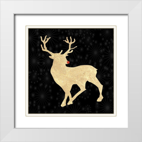 Run Run Rudolph Gold Tone White Modern Wood Framed Art Print with Double Matting by Lewis, Sheldon