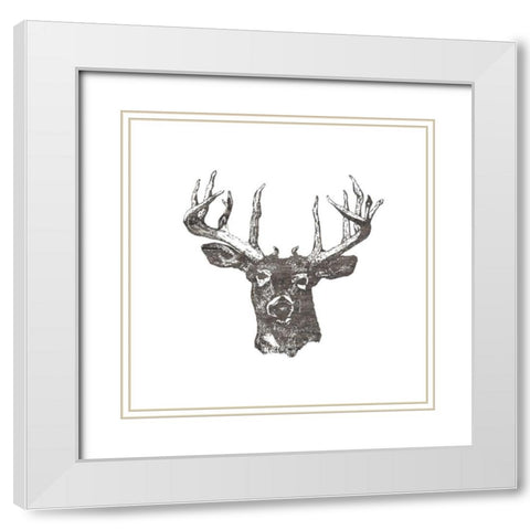 Big Buck White Modern Wood Framed Art Print with Double Matting by Lewis, Sheldon