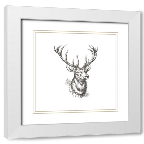 Big Buck 2 White Modern Wood Framed Art Print with Double Matting by Lewis, Sheldon