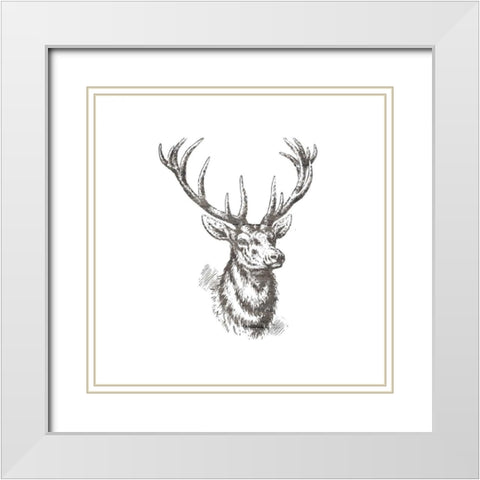 Big Buck 2 White Modern Wood Framed Art Print with Double Matting by Lewis, Sheldon