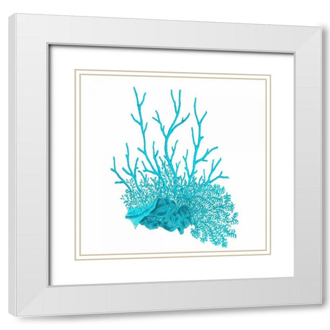 Blue Coral 2 White Modern Wood Framed Art Print with Double Matting by Lewis, Sheldon