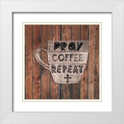 Pray Coffee Repeat White Modern Wood Framed Art Print with Double Matting by Lewis, Sheldon