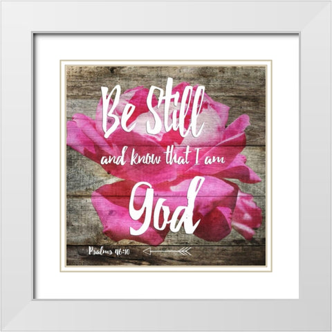 Psalms 46:10 White Modern Wood Framed Art Print with Double Matting by Lewis, Sheldon