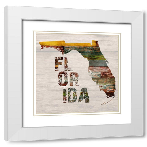 Florida Map White Modern Wood Framed Art Print with Double Matting by Lewis, Sheldon