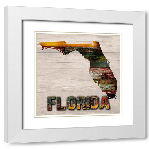 Florida Wooden Map White Modern Wood Framed Art Print with Double Matting by Lewis, Sheldon