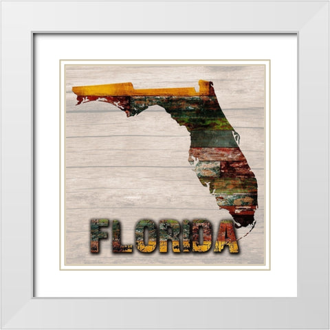Florida Wooden Map White Modern Wood Framed Art Print with Double Matting by Lewis, Sheldon