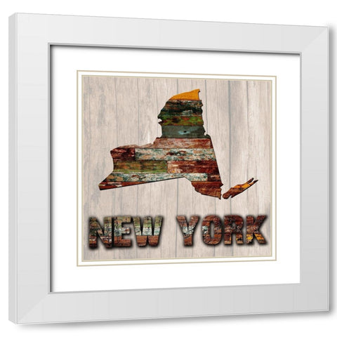 New York Wooden Map White Modern Wood Framed Art Print with Double Matting by Lewis, Sheldon