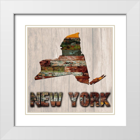 New York Wooden Map White Modern Wood Framed Art Print with Double Matting by Lewis, Sheldon