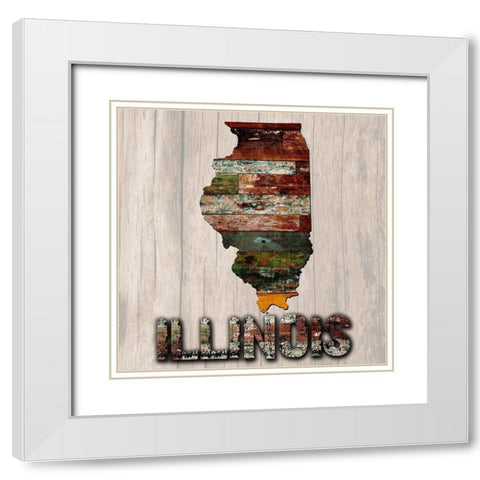 Illionis Wooden Map White Modern Wood Framed Art Print with Double Matting by Lewis, Sheldon