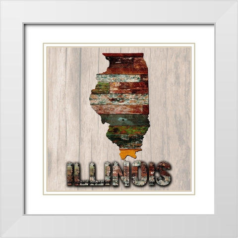 Illionis Wooden Map White Modern Wood Framed Art Print with Double Matting by Lewis, Sheldon