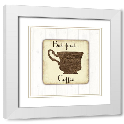 Coffee First White Modern Wood Framed Art Print with Double Matting by Lewis, Sheldon