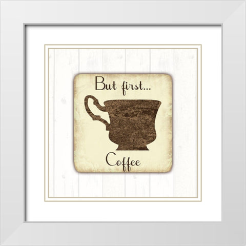 Coffee First White Modern Wood Framed Art Print with Double Matting by Lewis, Sheldon