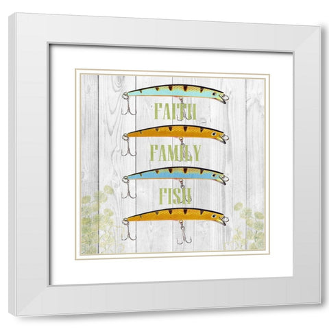 Faith Family Fish White Modern Wood Framed Art Print with Double Matting by Lewis, Sheldon