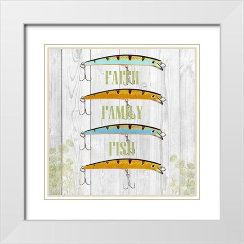 Faith Family Fish White Modern Wood Framed Art Print with Double Matting by Lewis, Sheldon