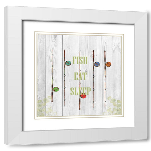 Fish Eat Sleep White Modern Wood Framed Art Print with Double Matting by Lewis, Sheldon