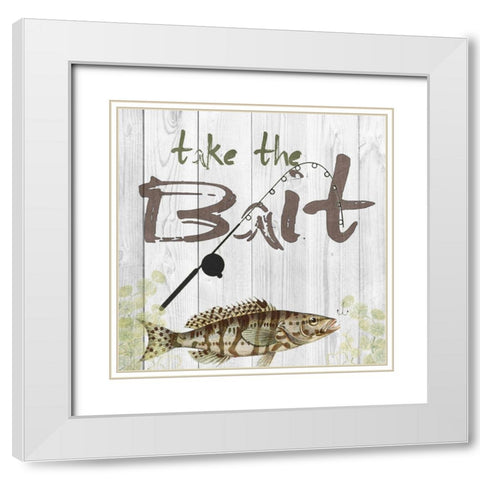 Take the Bait White Modern Wood Framed Art Print with Double Matting by Lewis, Sheldon