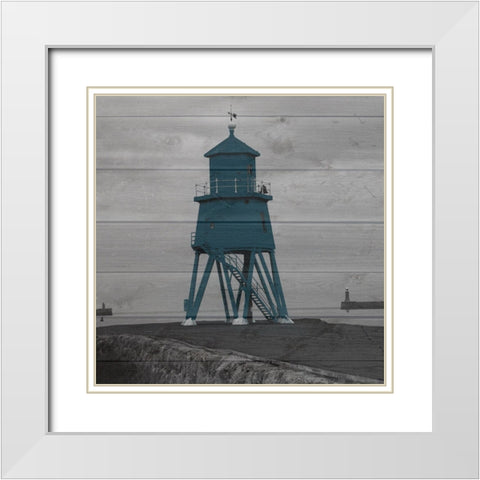 Lighthouse Blue White Modern Wood Framed Art Print with Double Matting by Lewis, Sheldon