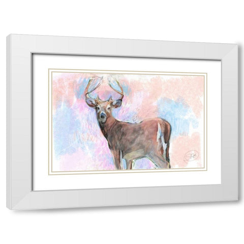 Stag White Modern Wood Framed Art Print with Double Matting by Butcher, Sarah