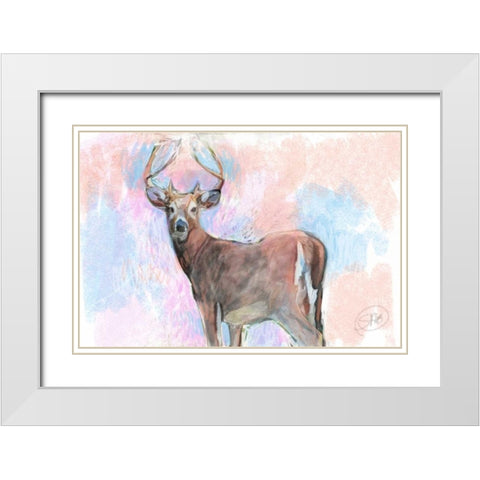 Stag White Modern Wood Framed Art Print with Double Matting by Butcher, Sarah
