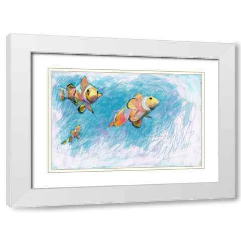 Clowfish Trio White Modern Wood Framed Art Print with Double Matting by Butcher, Sarah