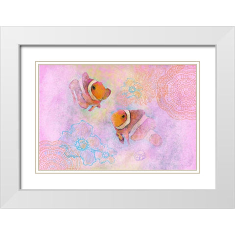 Clownfish Pair White Modern Wood Framed Art Print with Double Matting by Butcher, Sarah