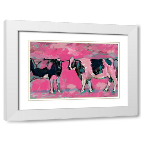 Pink Cows 1 White Modern Wood Framed Art Print with Double Matting by Butcher, Sarah
