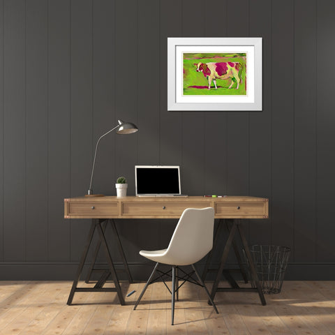 Pink Cow 2 White Modern Wood Framed Art Print with Double Matting by Butcher, Sarah