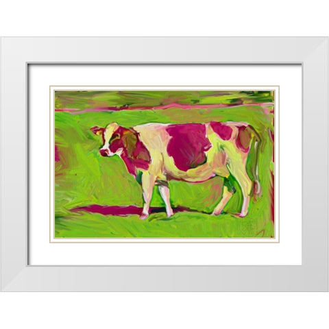 Pink Cow 2 White Modern Wood Framed Art Print with Double Matting by Butcher, Sarah