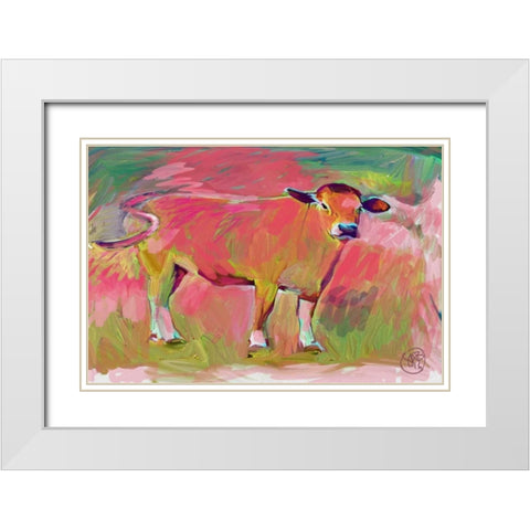 Pink Calf 2 White Modern Wood Framed Art Print with Double Matting by Butcher, Sarah