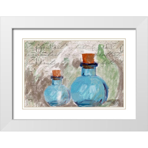 Blue Glass Bottles White Modern Wood Framed Art Print with Double Matting by Butcher, Sarah