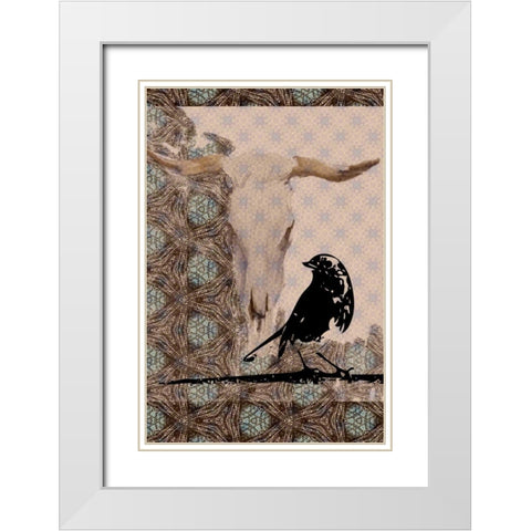 Skull Bird White Modern Wood Framed Art Print with Double Matting by Butcher, Sarah