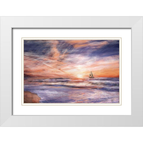 Sunset Sailboat White Modern Wood Framed Art Print with Double Matting by Butcher, Sarah