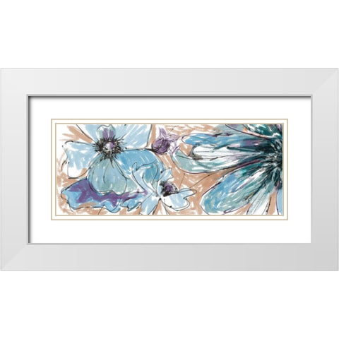Blue Flowerrs 2 White Modern Wood Framed Art Print with Double Matting by Butcher, Sarah