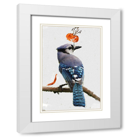 Flowering Blue Jay White Modern Wood Framed Art Print with Double Matting by Butcher, Sarah