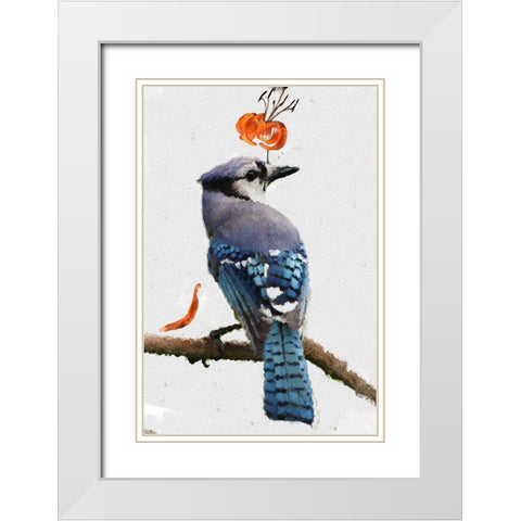 Flowering Blue Jay White Modern Wood Framed Art Print with Double Matting by Butcher, Sarah