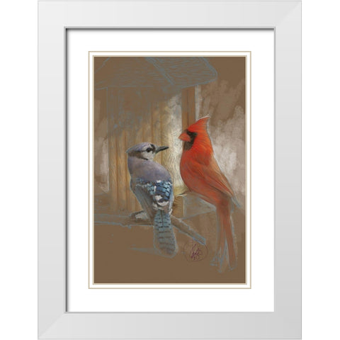 Perched Buddies White Modern Wood Framed Art Print with Double Matting by Butcher, Sarah